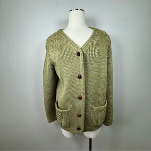 Ingo 100% Pure Wool Olive Cardigan Sweater Large Vintage
